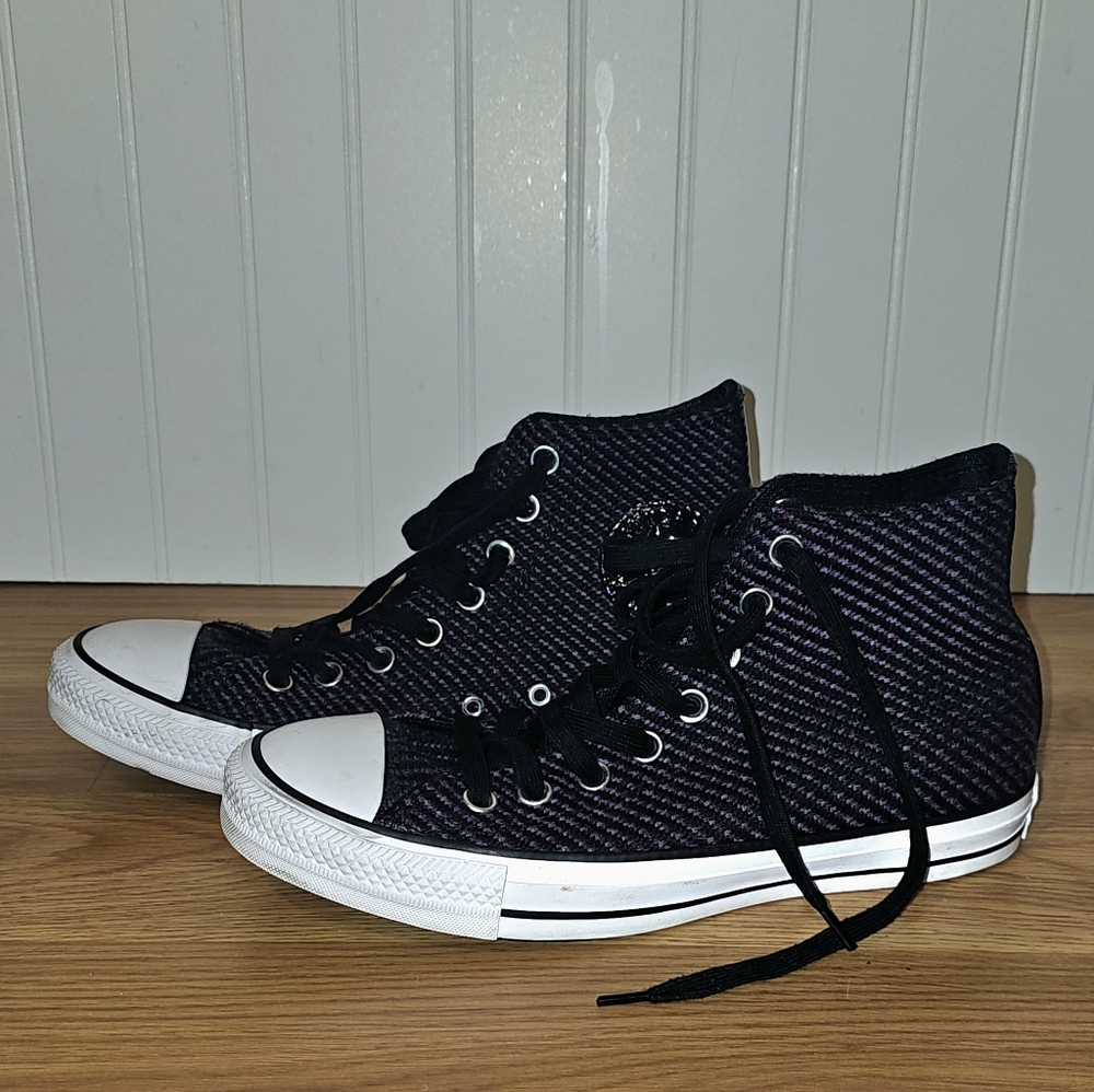 Converse men 7 women 9 black purple blue knit weave canvas lined sneakers